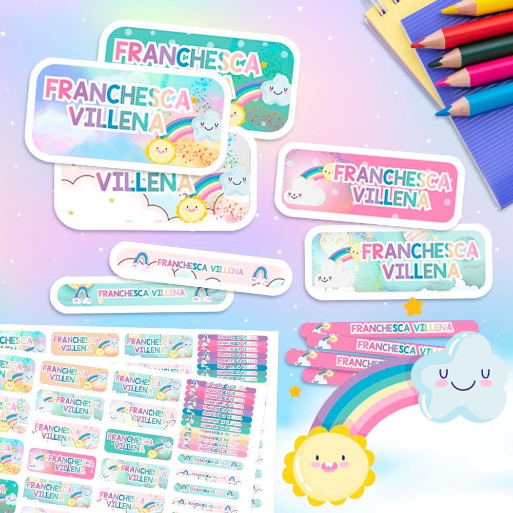 Etiquetas Escolares para Imprimir | Arcoiris Pastel (Archivo Digital PDF)