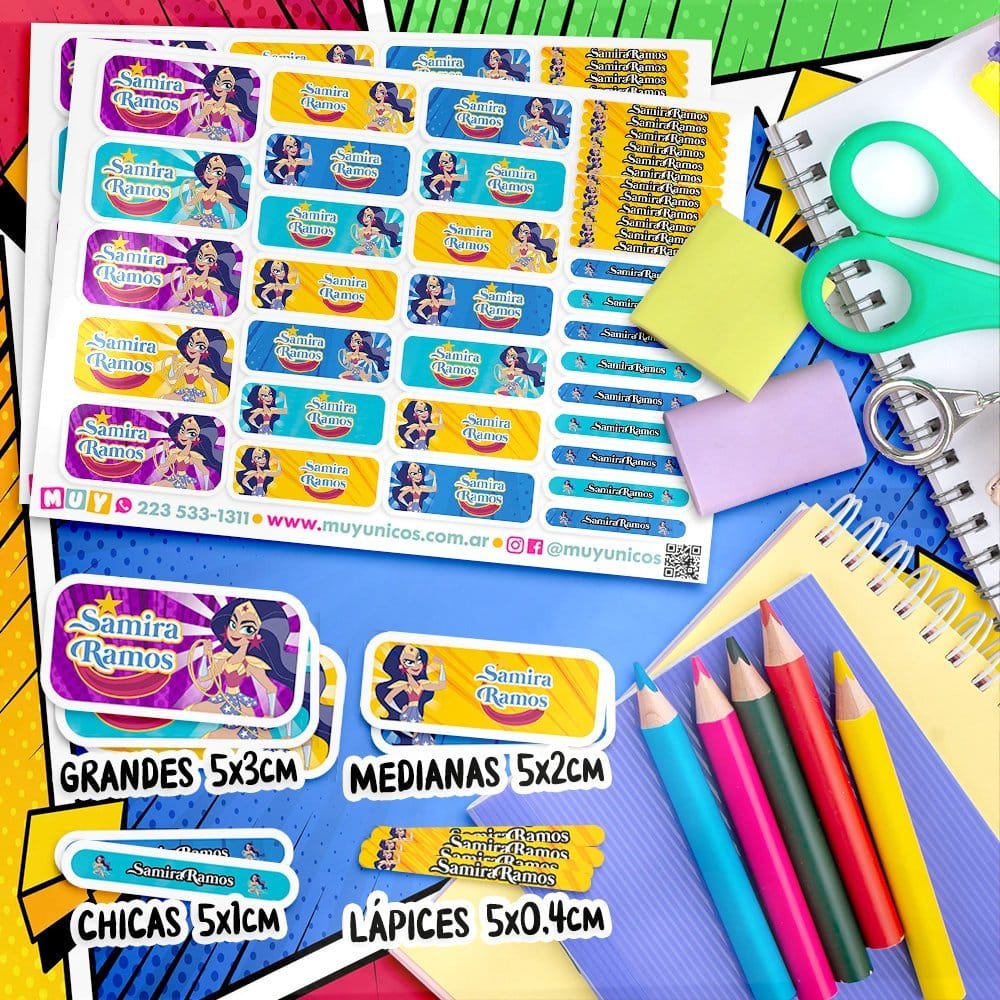 Etiquetas Escolares - Mujer Maravilla DC