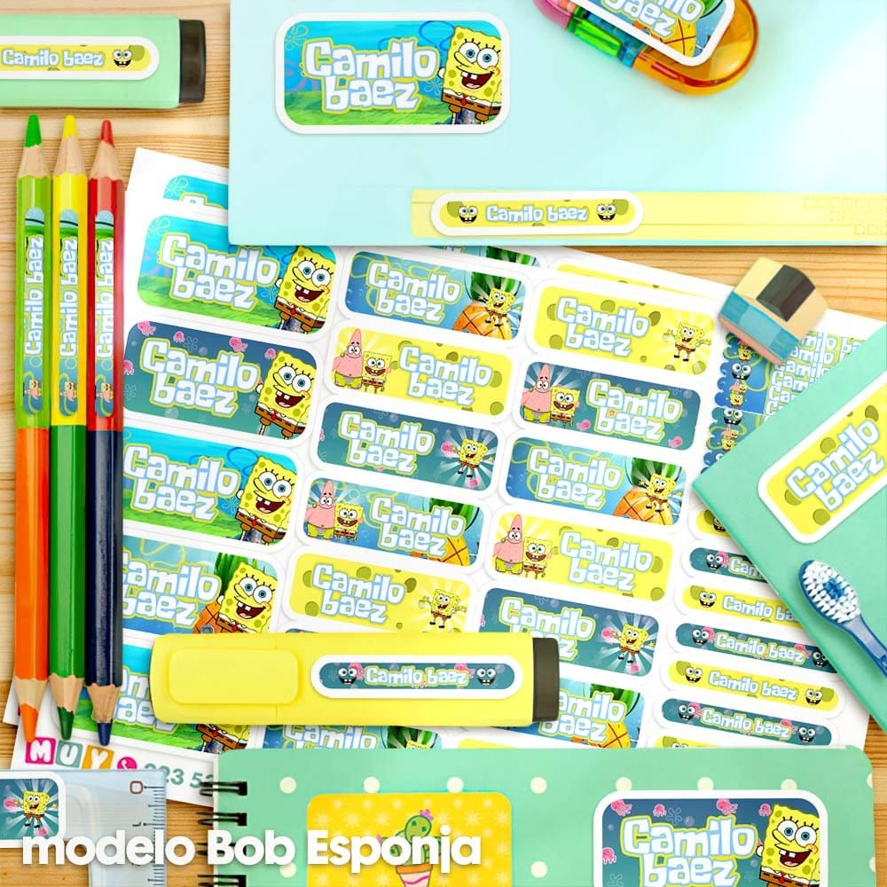 Etiquetas Escolares para Imprimir | Bob Esponja (Archivo Digital PDF) - Imagen 2