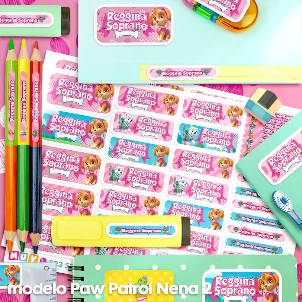Etiquetas Escolares - Paw Patrol Rosa